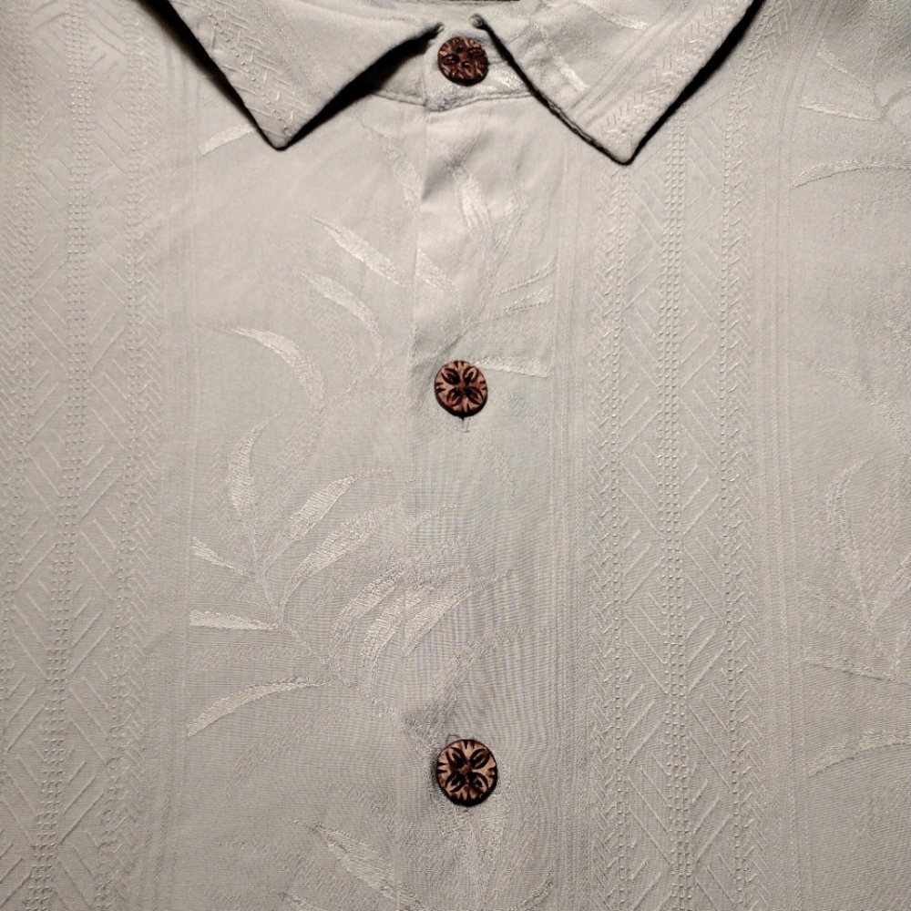 MEN'S Caribbean Silk Blend Palm Green Short Sleeve Button Down Shirt Lar… - Picture 3 of 9
